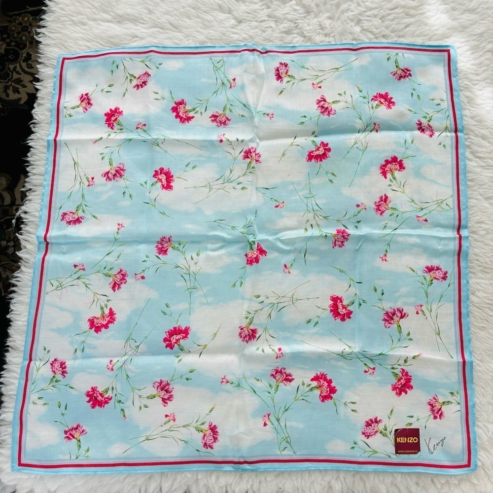 Kenzo Light blue/Multicolor Floral 100% Cotton Bandanna/Scarf